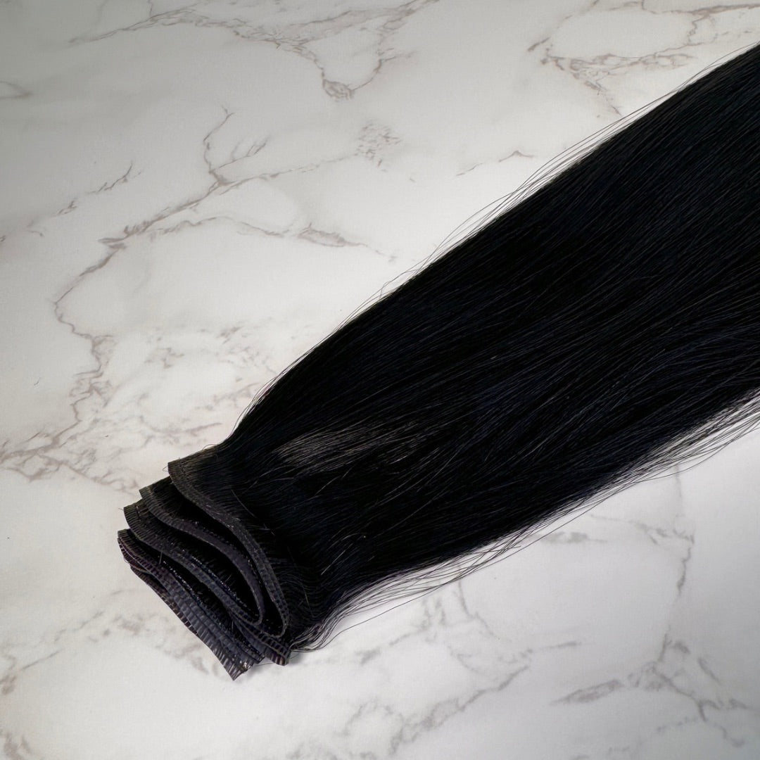 24" Genius Weft #1 Jet Black Human Hair Extensions - Casey
