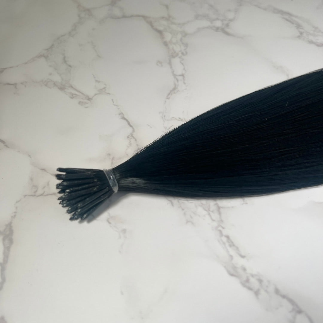 16" I Tip Jet Black Human Hair Extensions - Casey