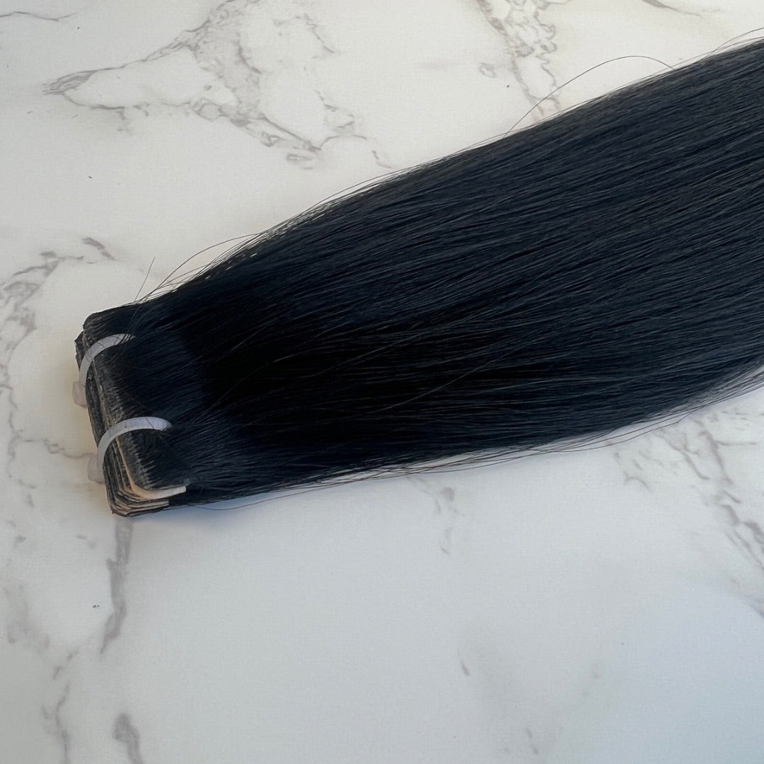 28" Invisible Tape Jet Black Human Hair Extensions - Casey