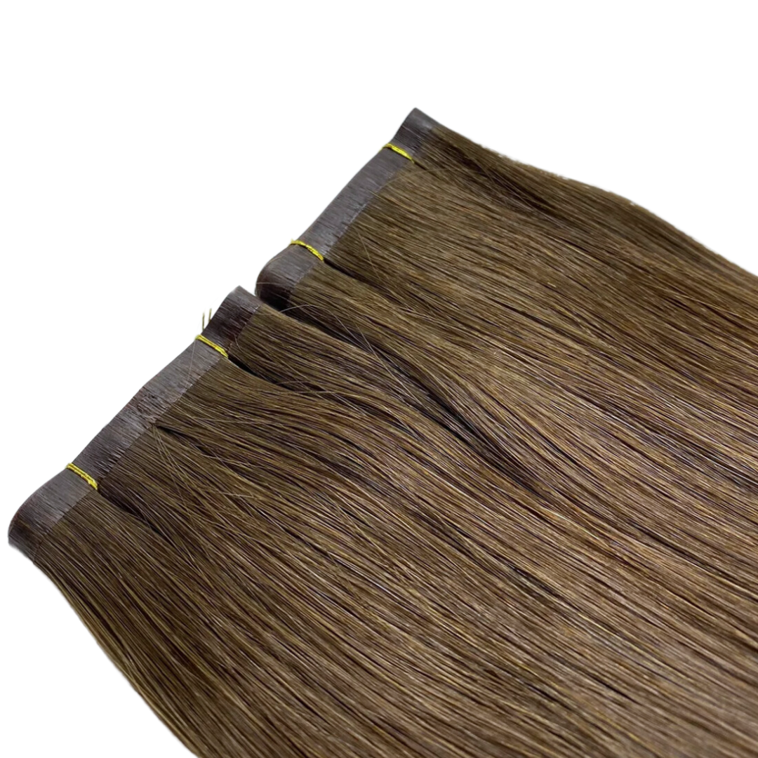 30" Tape Weft Toasted Almond Human Hair Extensions - Elle