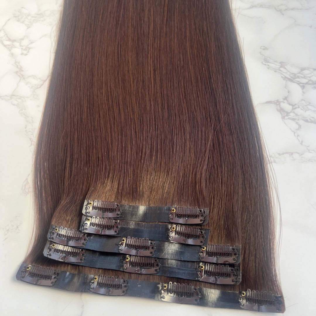 18" Clip In #2 Chocolate Human Hair Extensions - Lauren