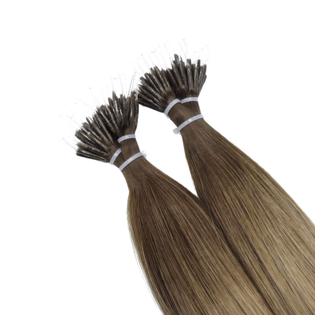 24" Nano Tip #T4Q 4Q/12C Creamy Nutmeg Human Hair Extensions - Ariana