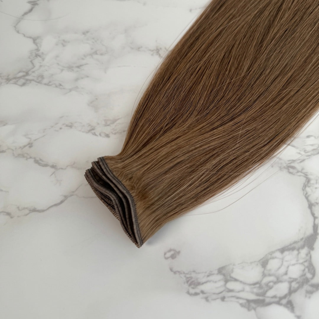 30" Flat Weft Toasted Almond Human Hair Extensions - Elle