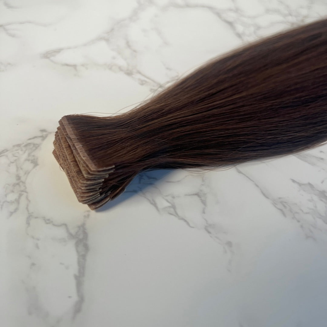 18" Invisible Tape Cool Chocolate Human Hair Extensions - Paula