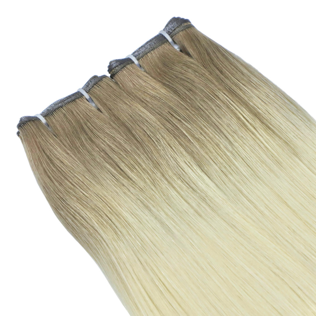 28" Genius Weft #T5Q 60 Rooted Platinum Human Hair Extensions - Dolly