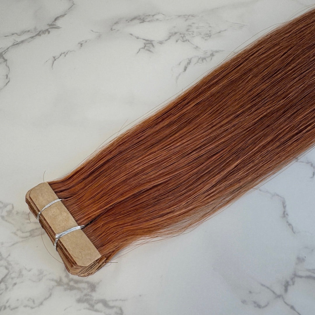 20" Invisible Tape Copper Human Hair Extensions - Polly