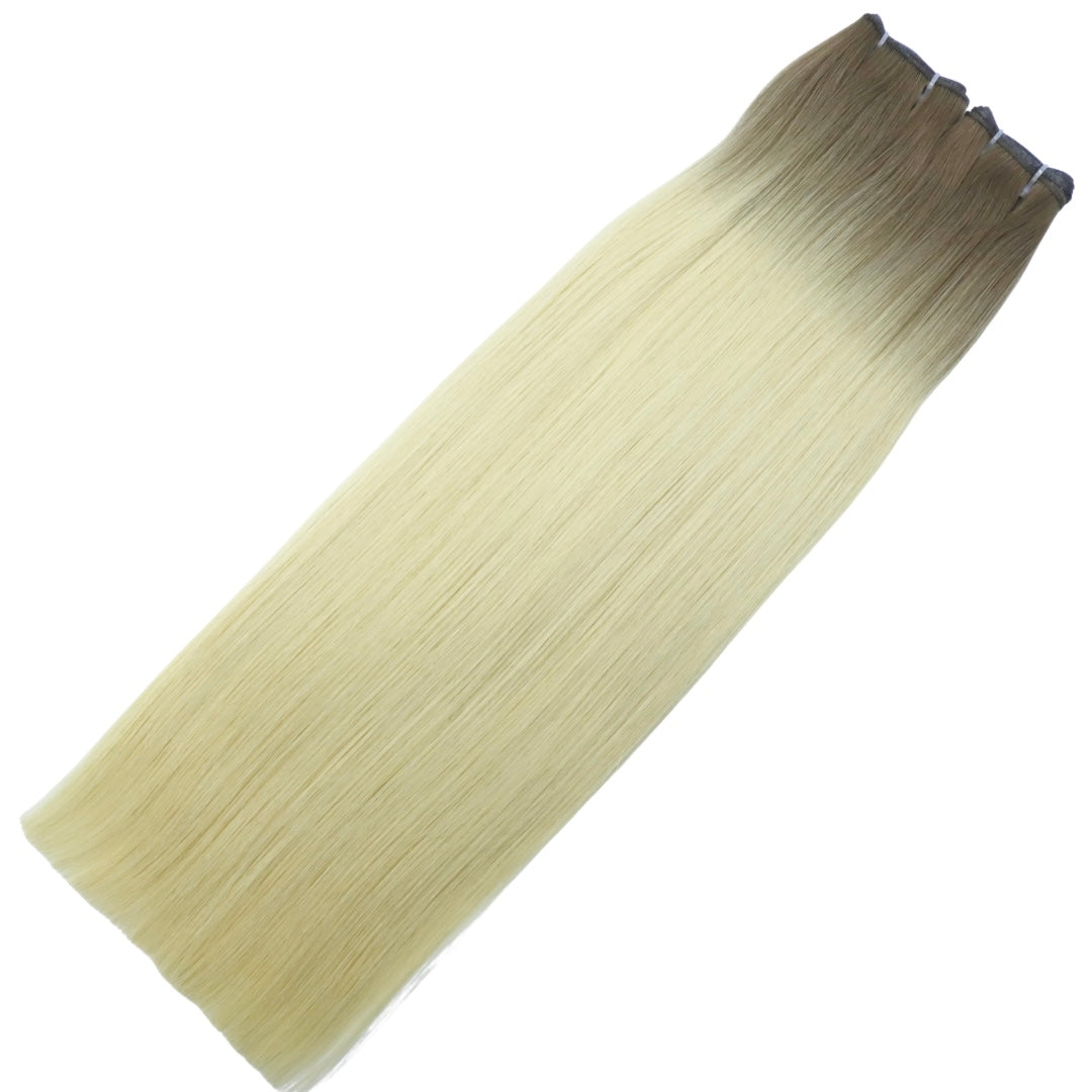 28" Genius Weft #T5Q 60 Rooted Platinum Human Hair Extensions - Dolly