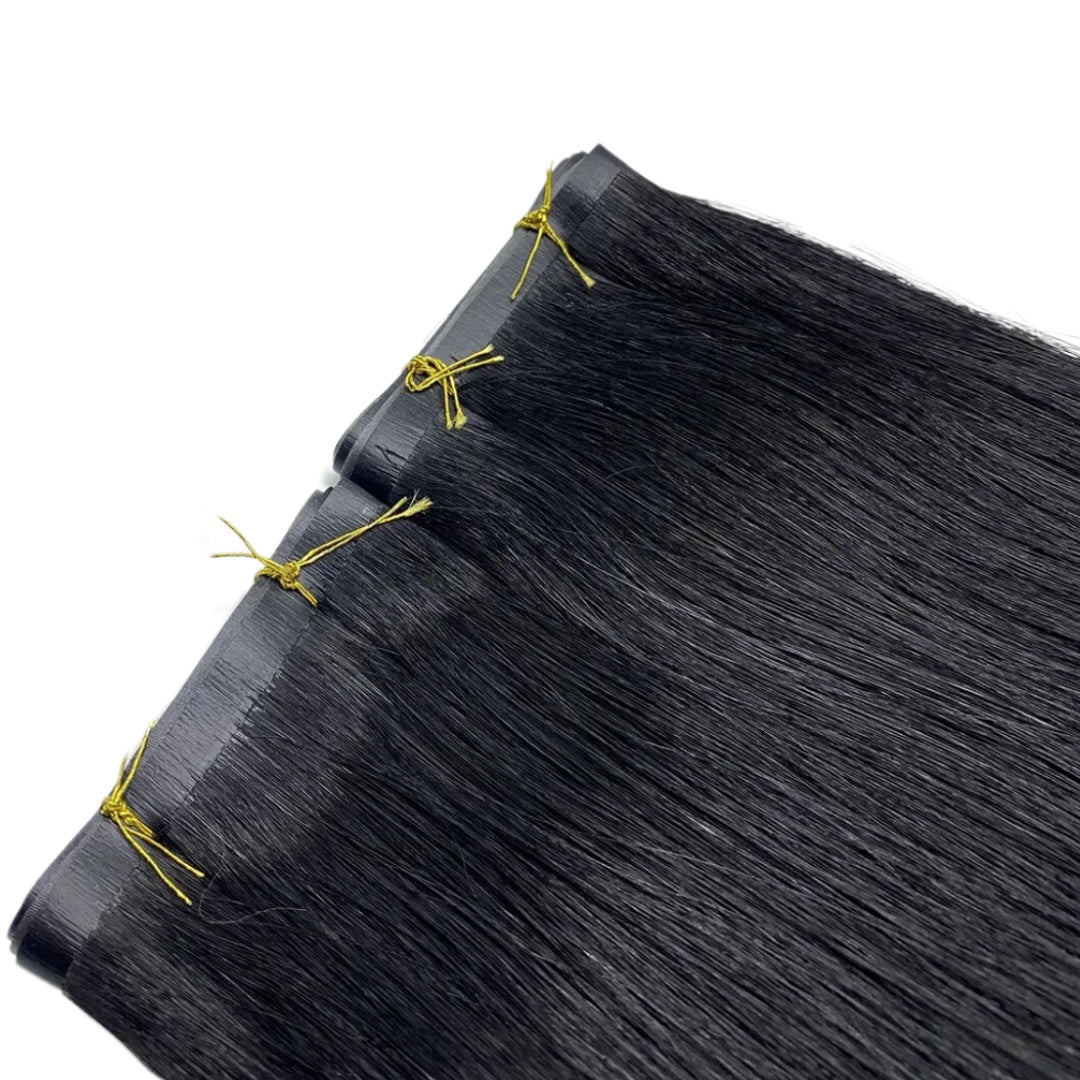 16" Tape Weft Jet Black Human Hair Extensions - Casey
