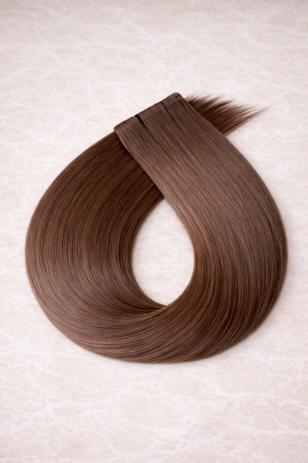 Flat Weft Human Hair Extensions. Medium Ash Brown #8