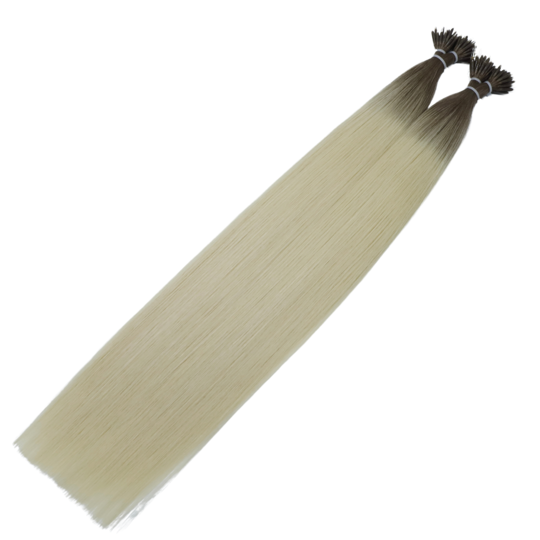 30" Nano Tip Rooted White Blonde Human Hair Extensions - Celine