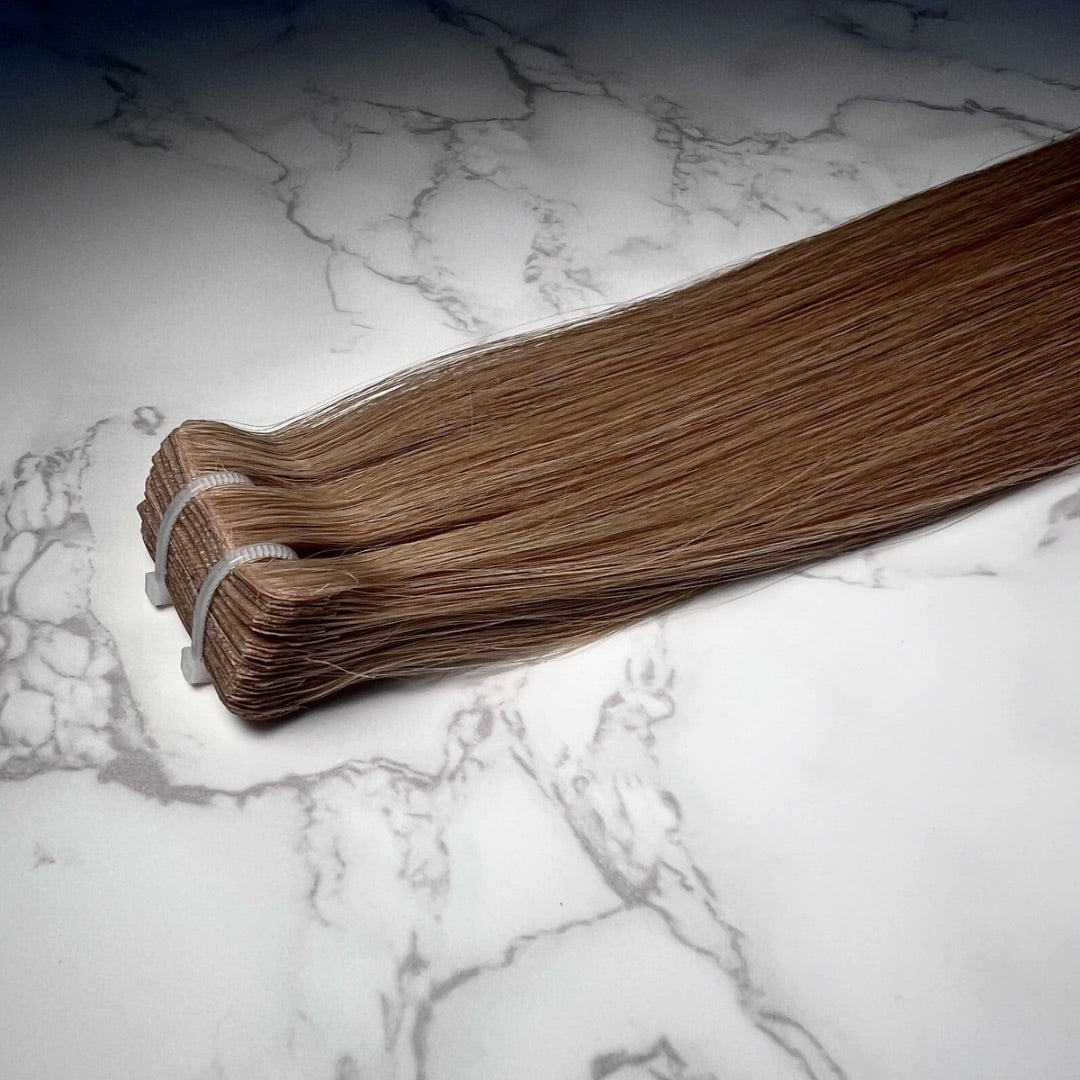 22" Invisible Tape Light Ash Brown Human Hair Extensions - Amelia