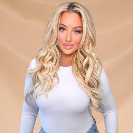 16" Genius Weft Highlighted Blonde Human Hair Extensions - Mariah