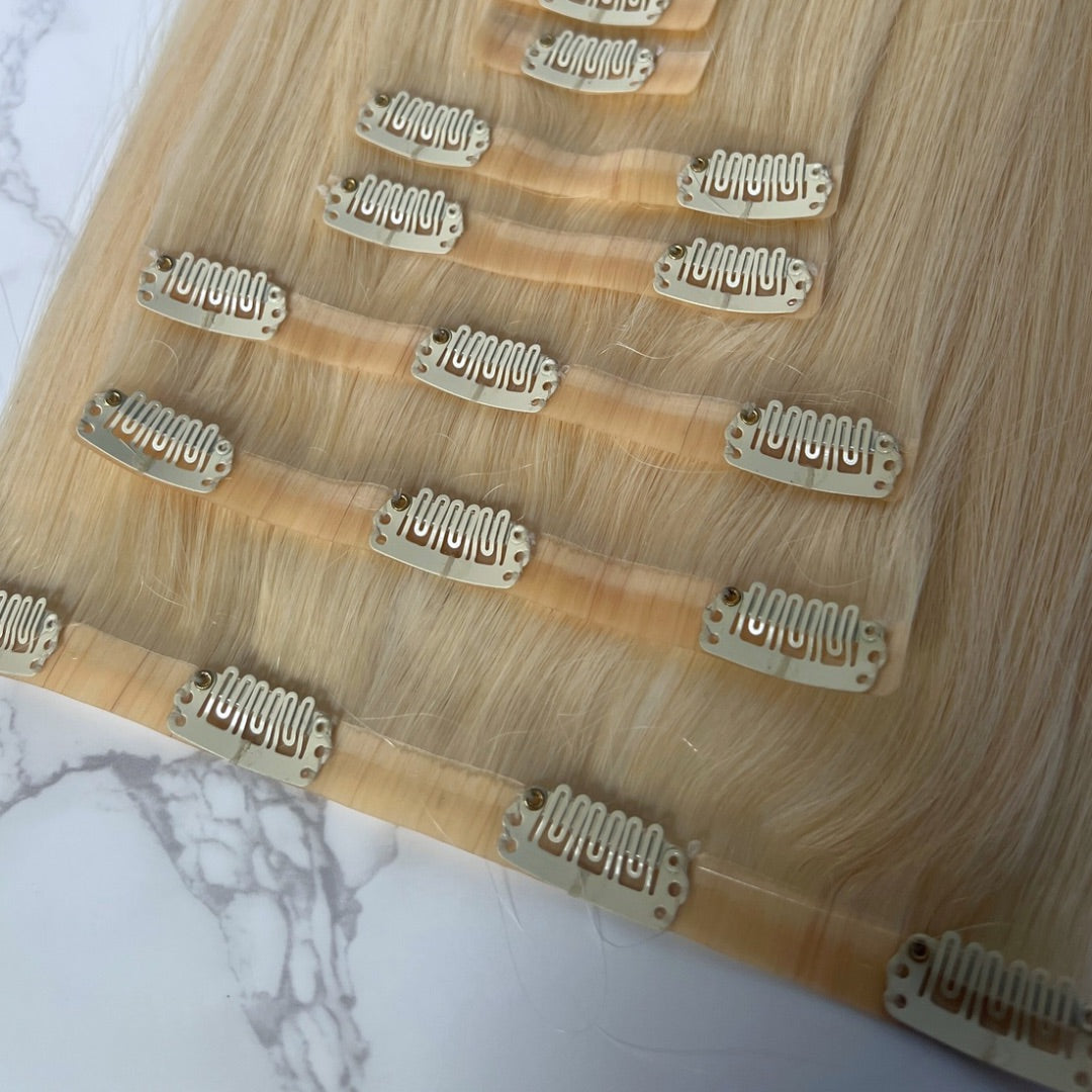 16" Clip In #60 Platinum Blonde Human Hair Extensions - Lillia