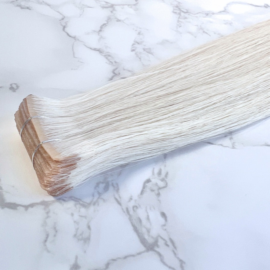 16" Invisible Tape Light Silver Human Hair Extensions - Sophie