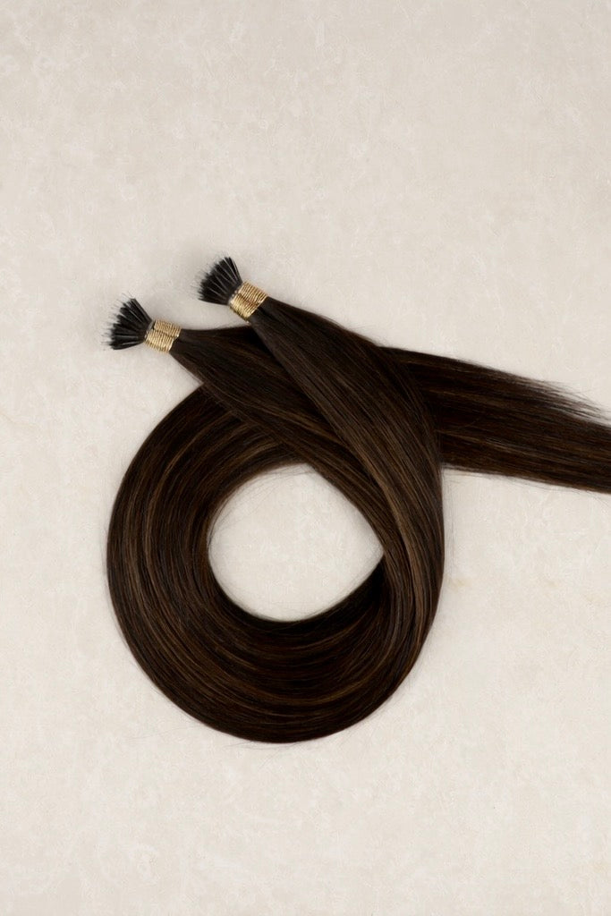 18" Nano Tip Human Hair Extensions. Creamy Americano #B1b/4/12