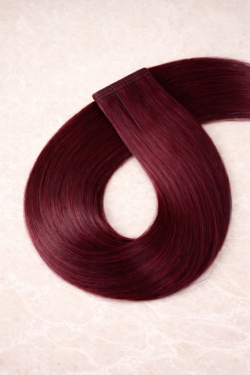 Flat Weft Human Hair Extensions. Burgundy #32