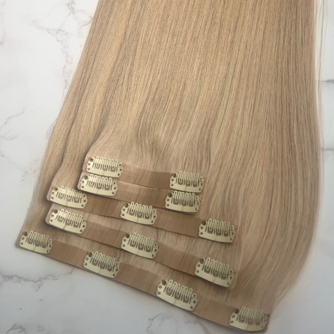 28" Clip In #6C Bronde Human Hair Extensions - Hannah