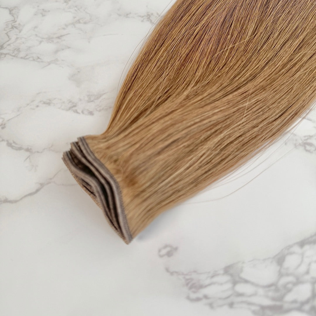 30" Genius Weft #8 Light Caramel Human Hair Extensions - Luna