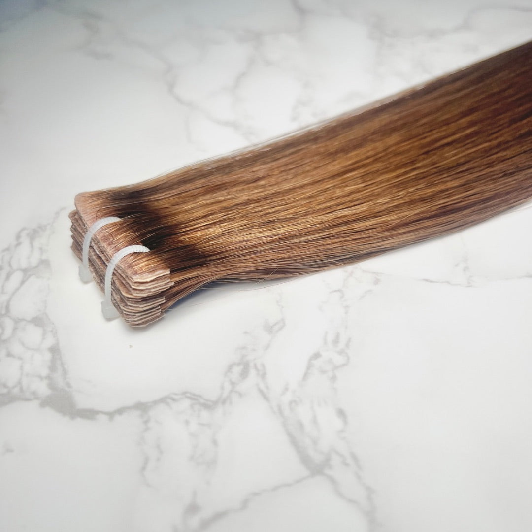 28" Invisible Tape #8 Light Caramel Human Hair Extensions - Luna