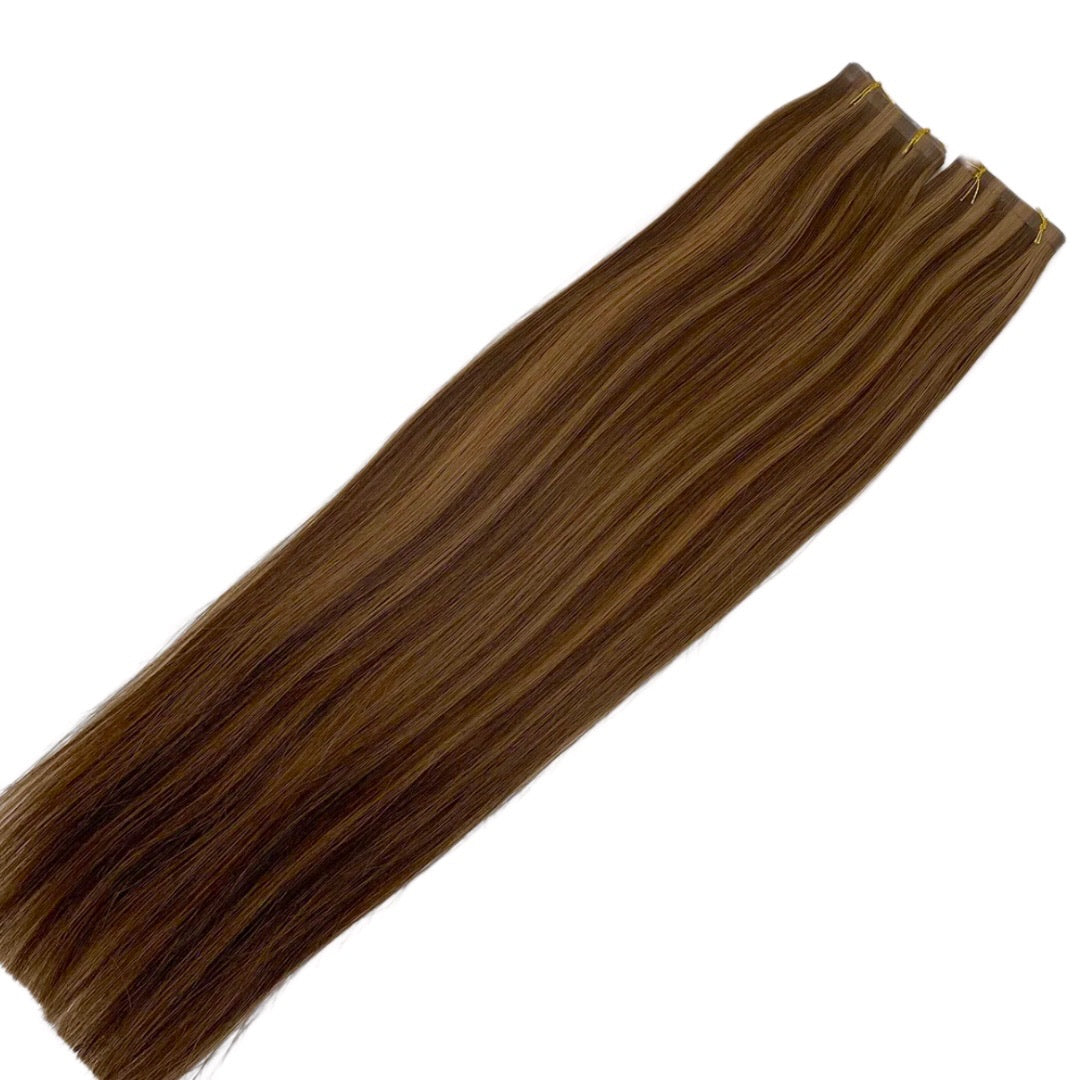 16" Tape Weft Caramel Chocolate Human Hair Extensions - Taylor