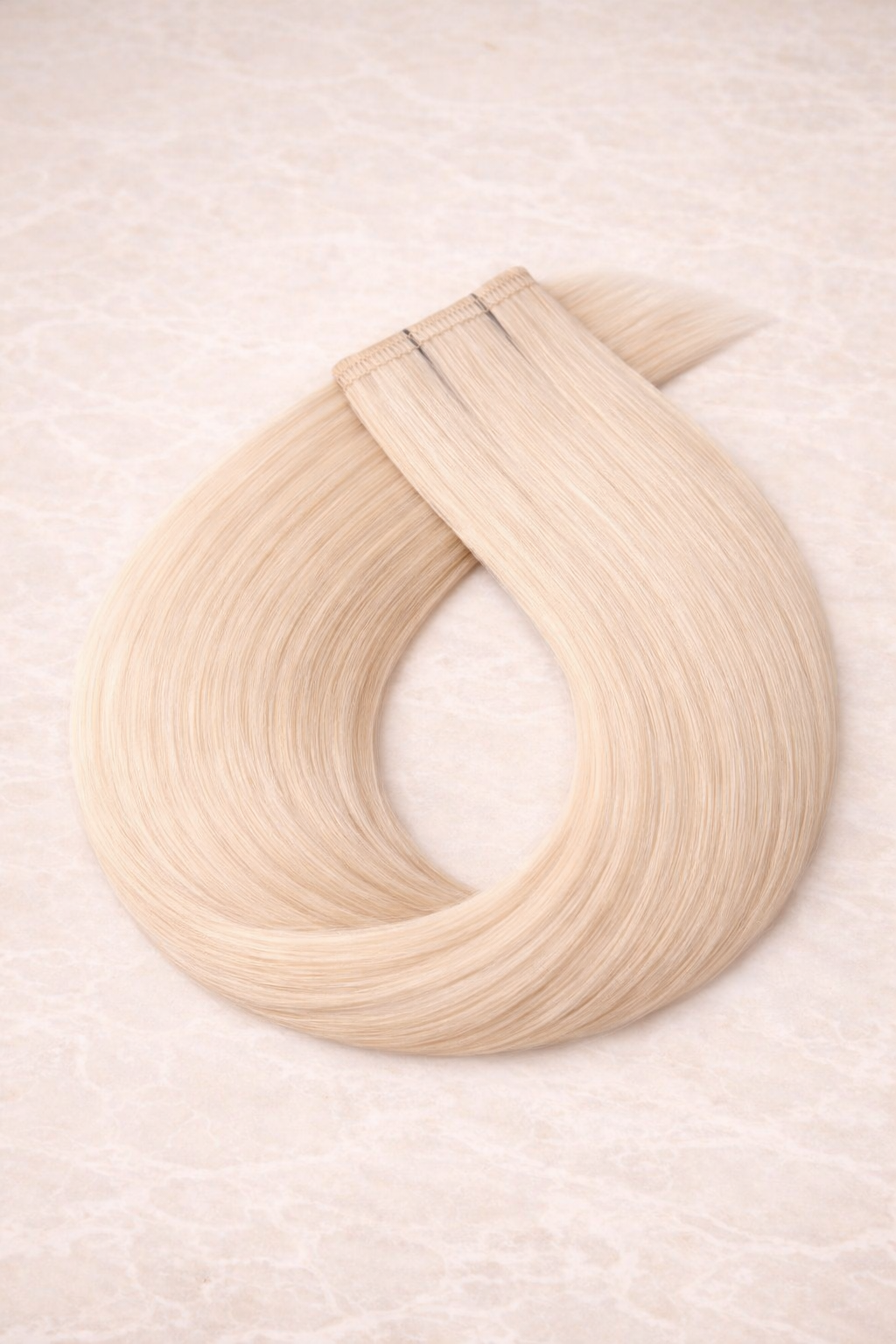 Flat Weft Human Hair Extensions. Platinum Blonde #1010