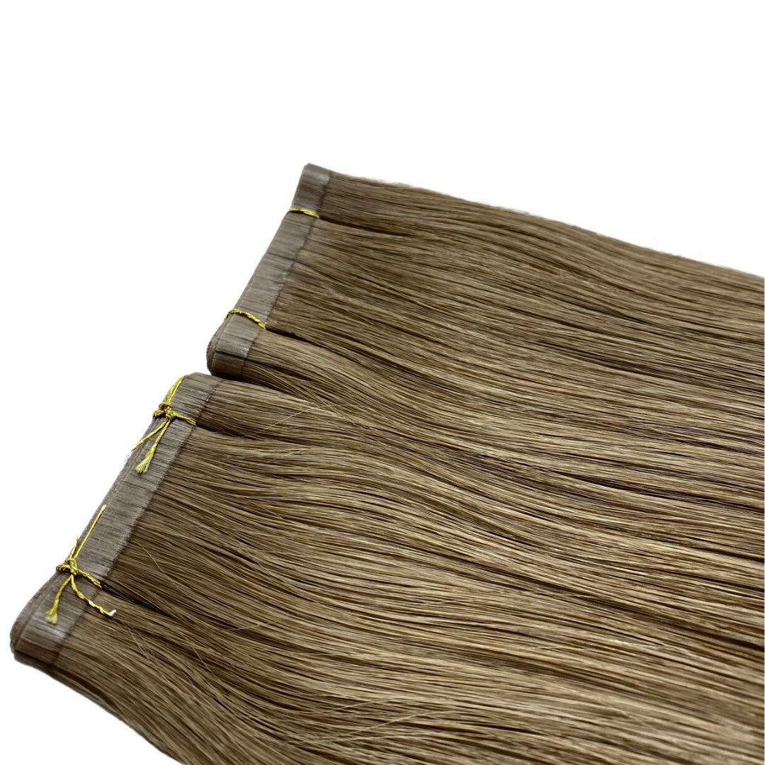 26" Tape Weft Medium Ash Brown Human Hair Extensions - Isla