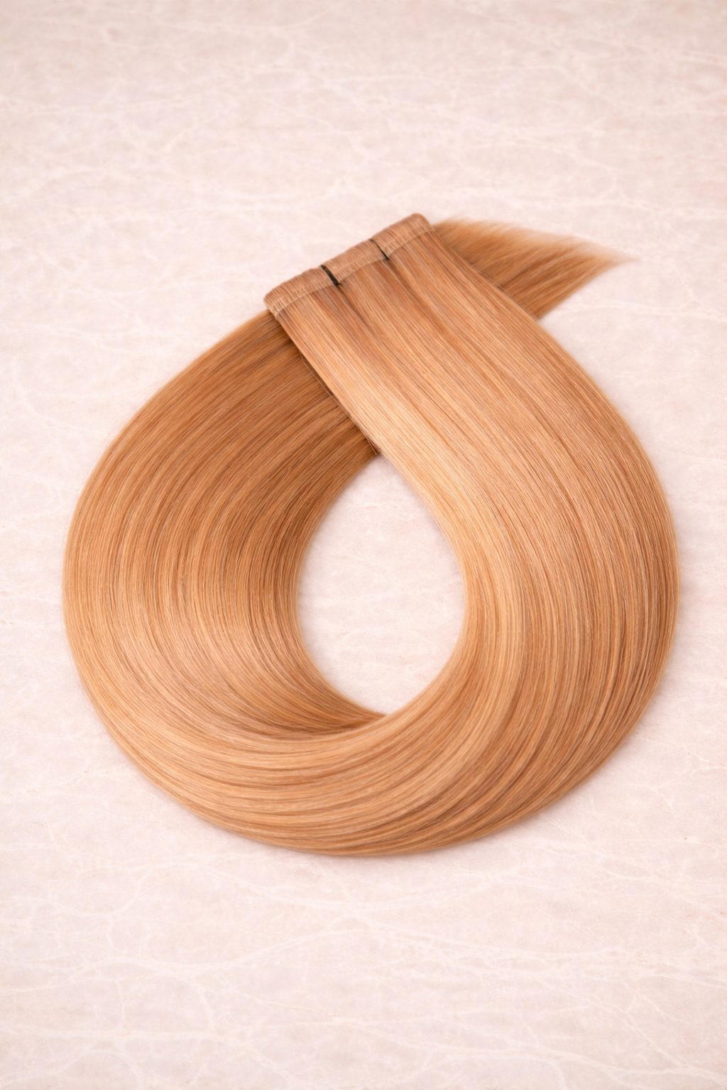 Flat Weft Human Hair Extensions. Strawberry Blonde #27