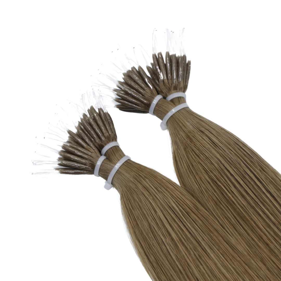 22" Nano Tip Light Ash Brown Human Hair Extensions - Amelia