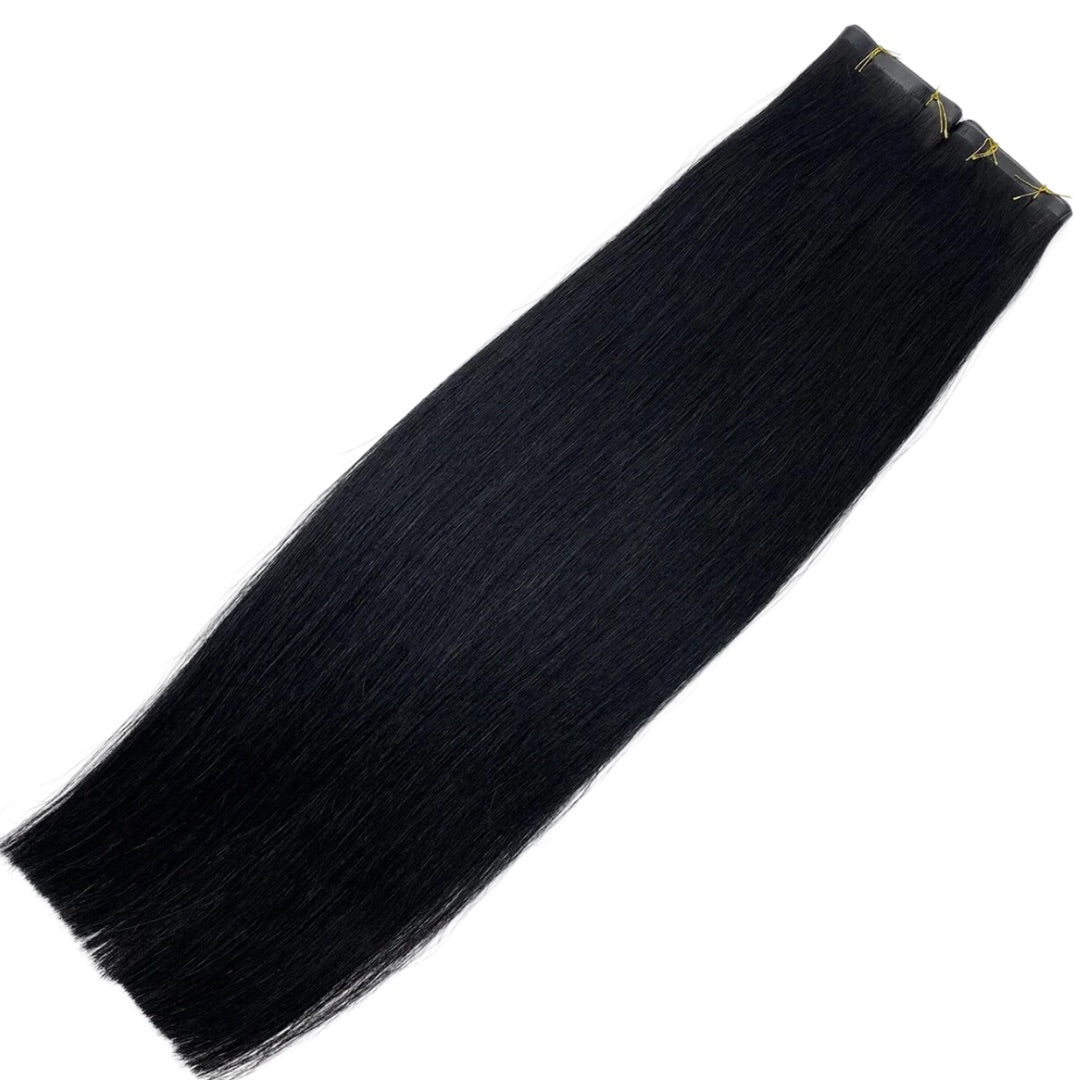 16" Tape Weft #1 Jet Black Human Hair Extensions - Casey