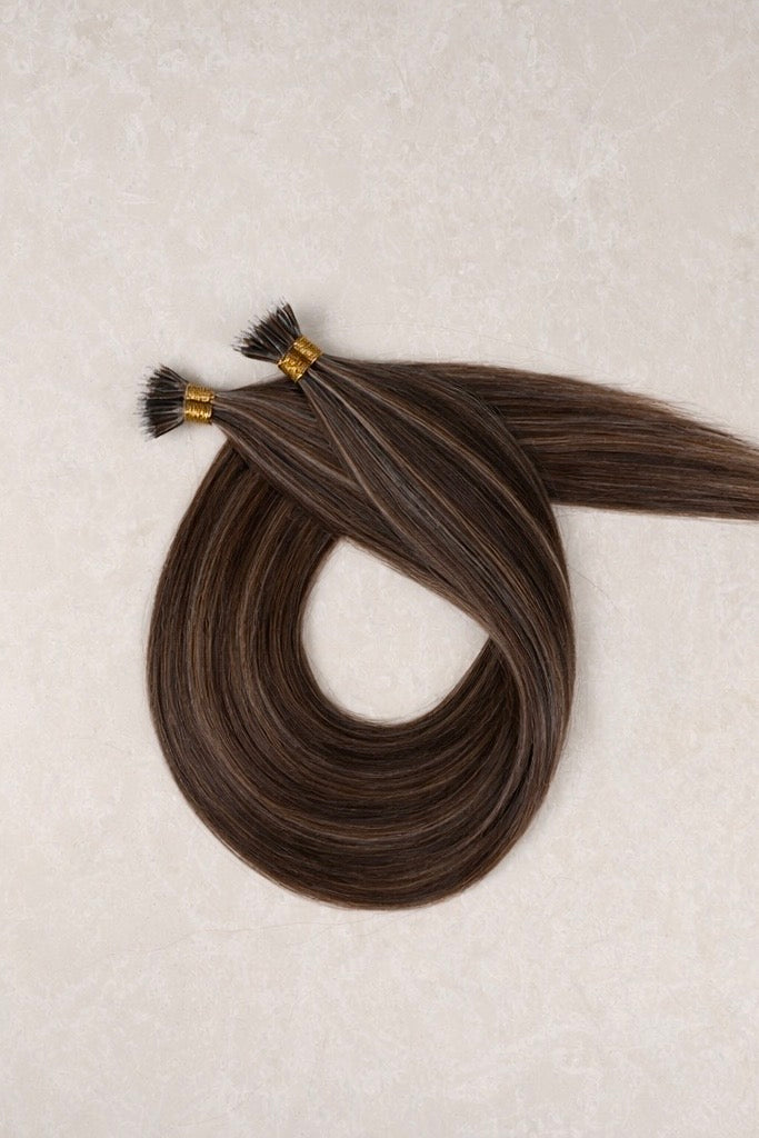 18" Nano Tip Human Hair Extensions. Iced Espresso #P6/1003/4