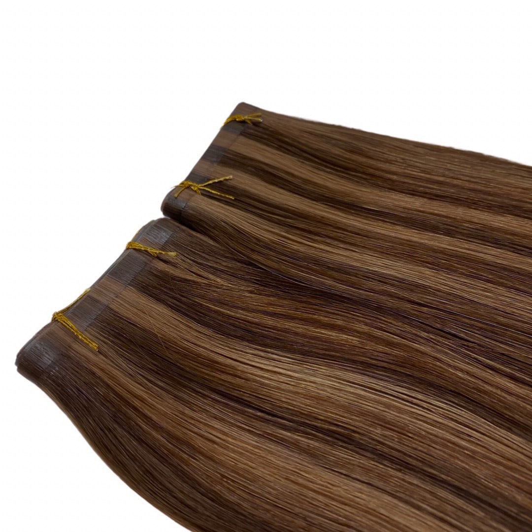 28" Tape Weft #T2 2/5Q Caramel Chocolate Human Hair Extensions - Taylor