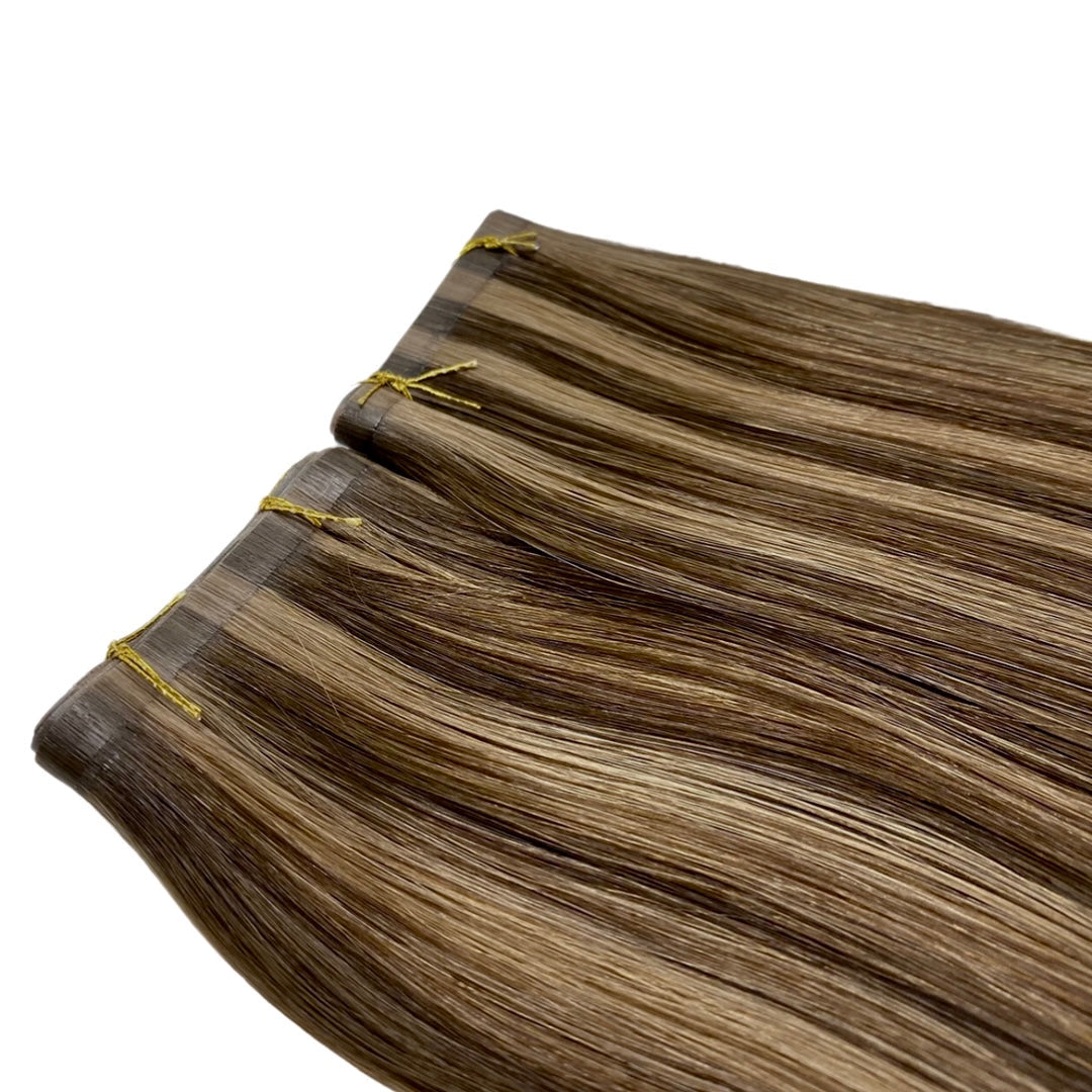 28" Tape Weft #T2 2Q/18 Honey Chocolate Human Hair Extensions - Madonna