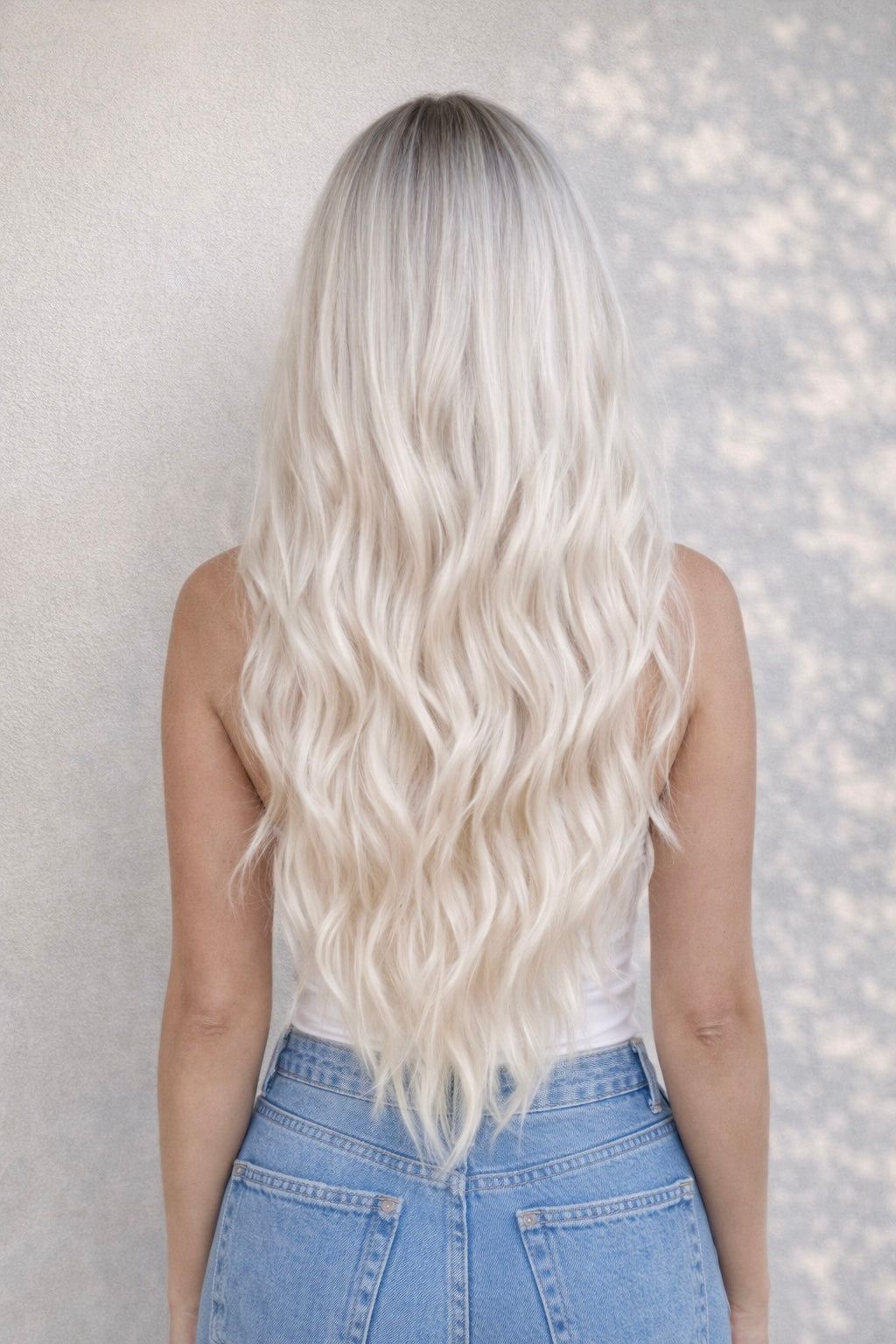 16" Nano Tip Human Hair Extensions. Rooted White Blonde #T18/1004