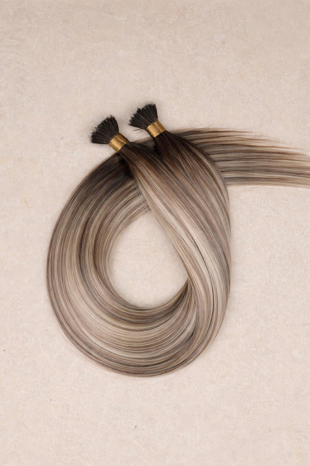 24" Nano Tip Human Hair Extensions. Rooted Bohemian Bronde #B18/DB3/1004