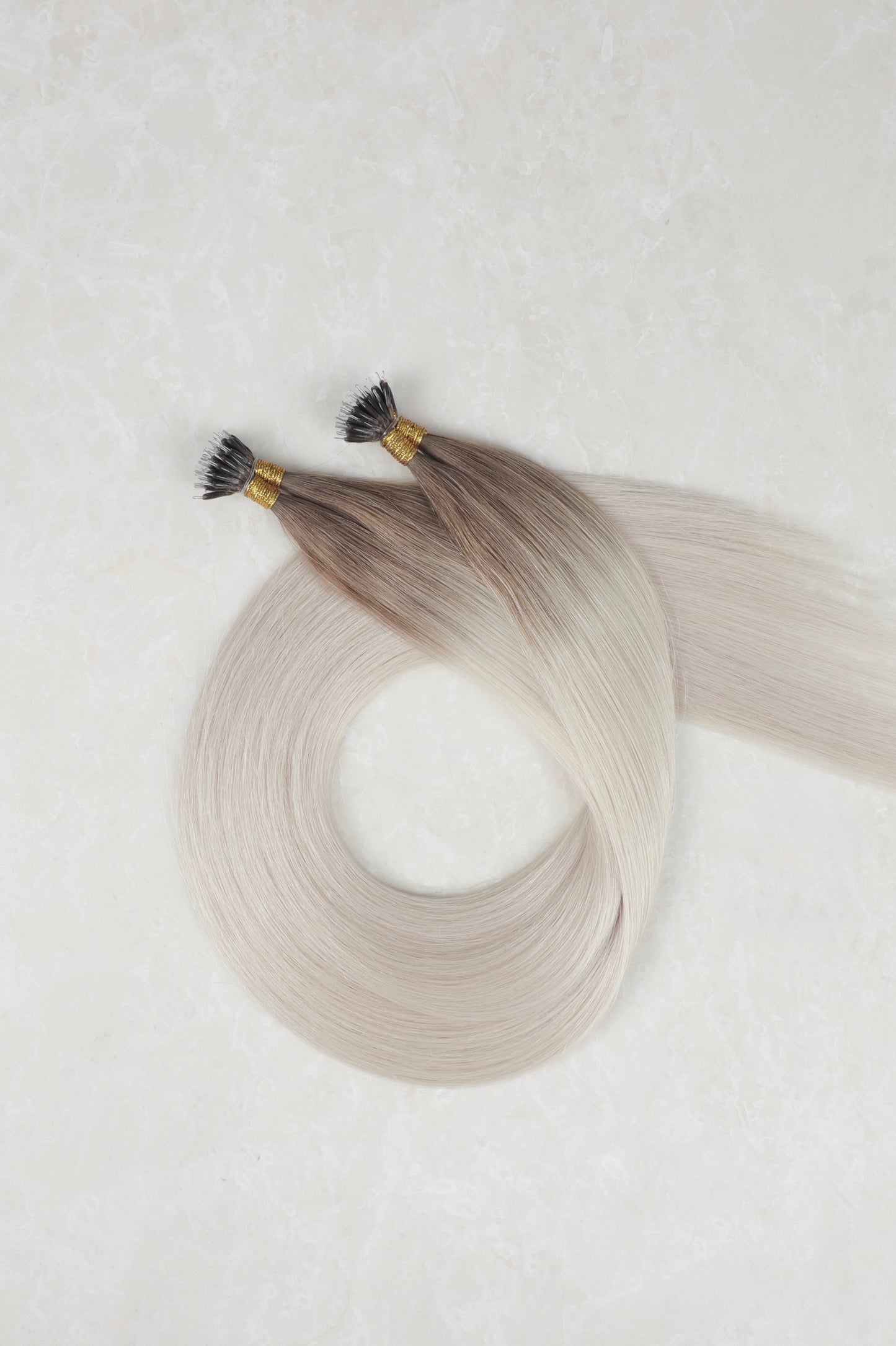 24" Nano Tip Human Hair Extensions. Rooted Light Silver #T18/Light Silver