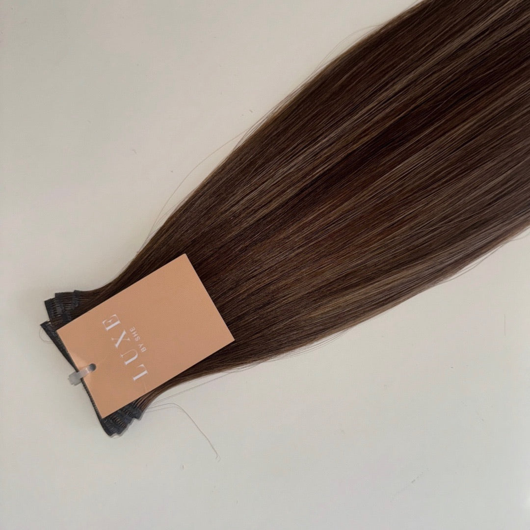 18" Genius Weft #T2 2/5Q Caramel Chocolate Human Hair Extensions - Taylor
