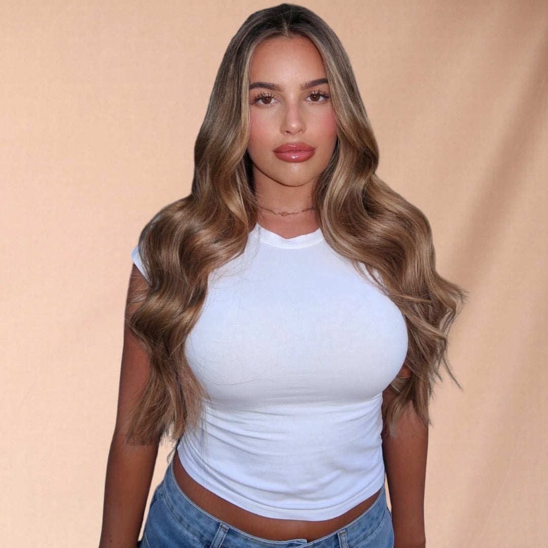 24" Genius Weft #T2 6.2/5Q/4Q Highlighted Bronde Human Hair Extensions - Stefani