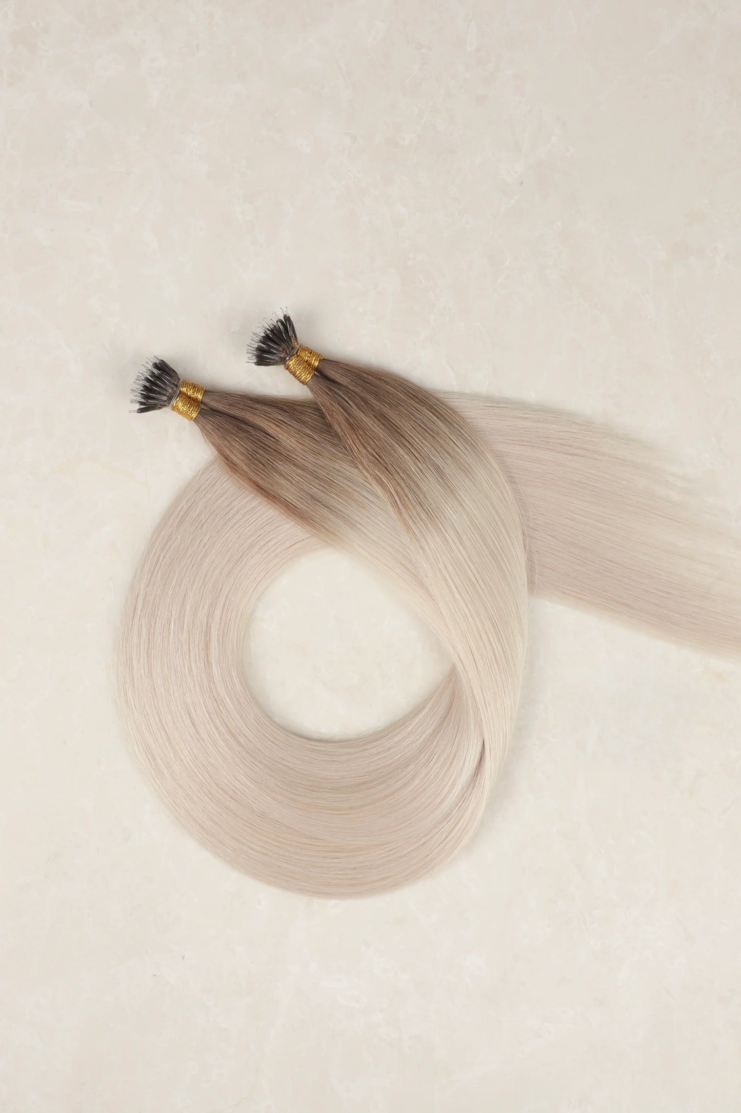 24" Nano Tip Human Hair Extensions. Rooted White Blonde #T18/1004