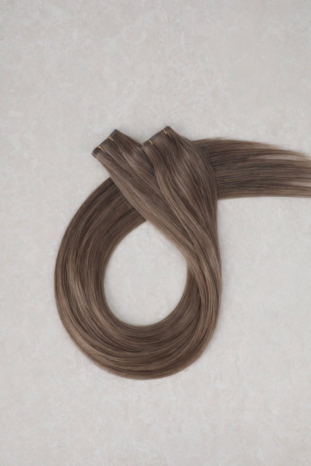 24" Genius Weft Human Hair Extensions. Light Mushroom Brown