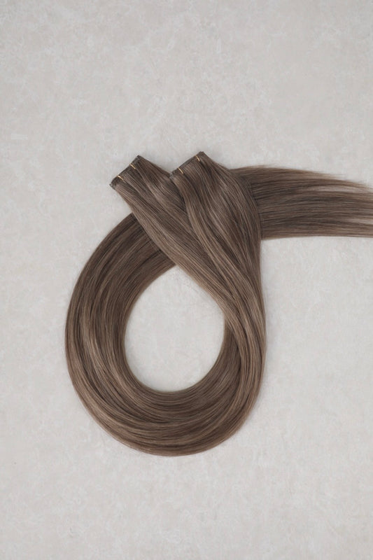 30" Genius Weft Human Hair Extensions. Light Mushroom Brown