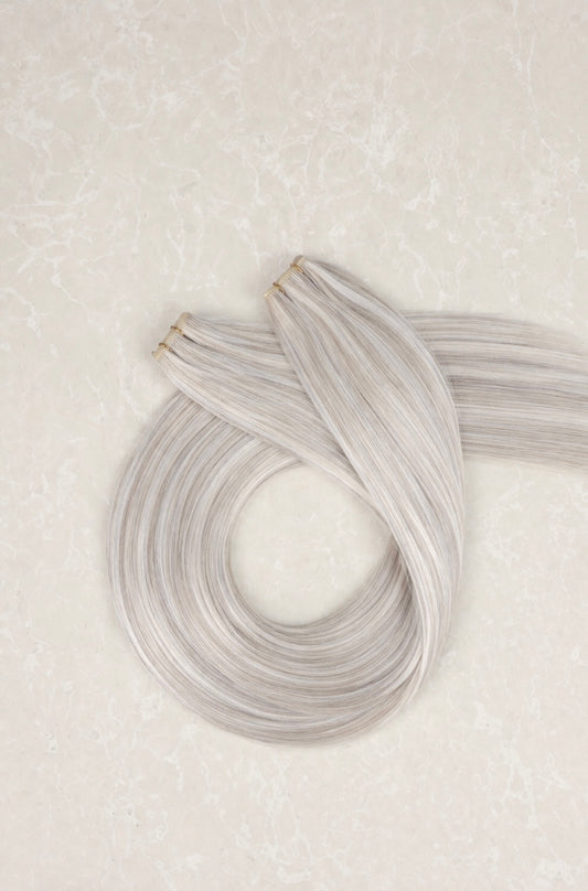 30" Genius Weft Human Hair Extensions. Snowflake #P1004/Silver