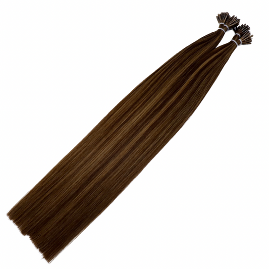 18" Nano Tip #2/4 Caramel Swirl Human Hair Extensions - Kendall