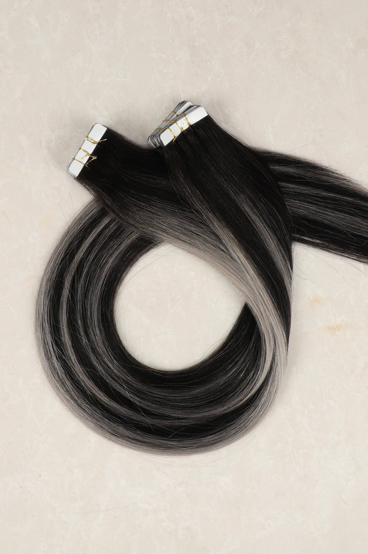30" Invisible Tape Human Hair Extensions. Dubai B1B/Silver