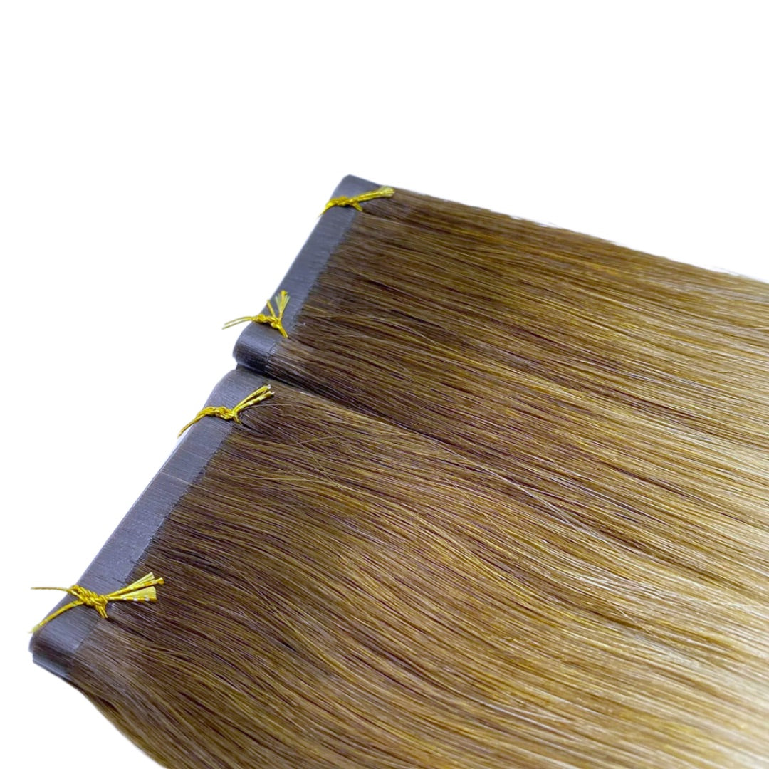 16" Tape Weft #T6.2 Pla Rooted White Blonde Human Hair Extensions - Celine