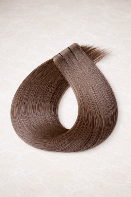 Invisible Butterfly Weft Human Hair Extensions. Medium Ash Brown #8