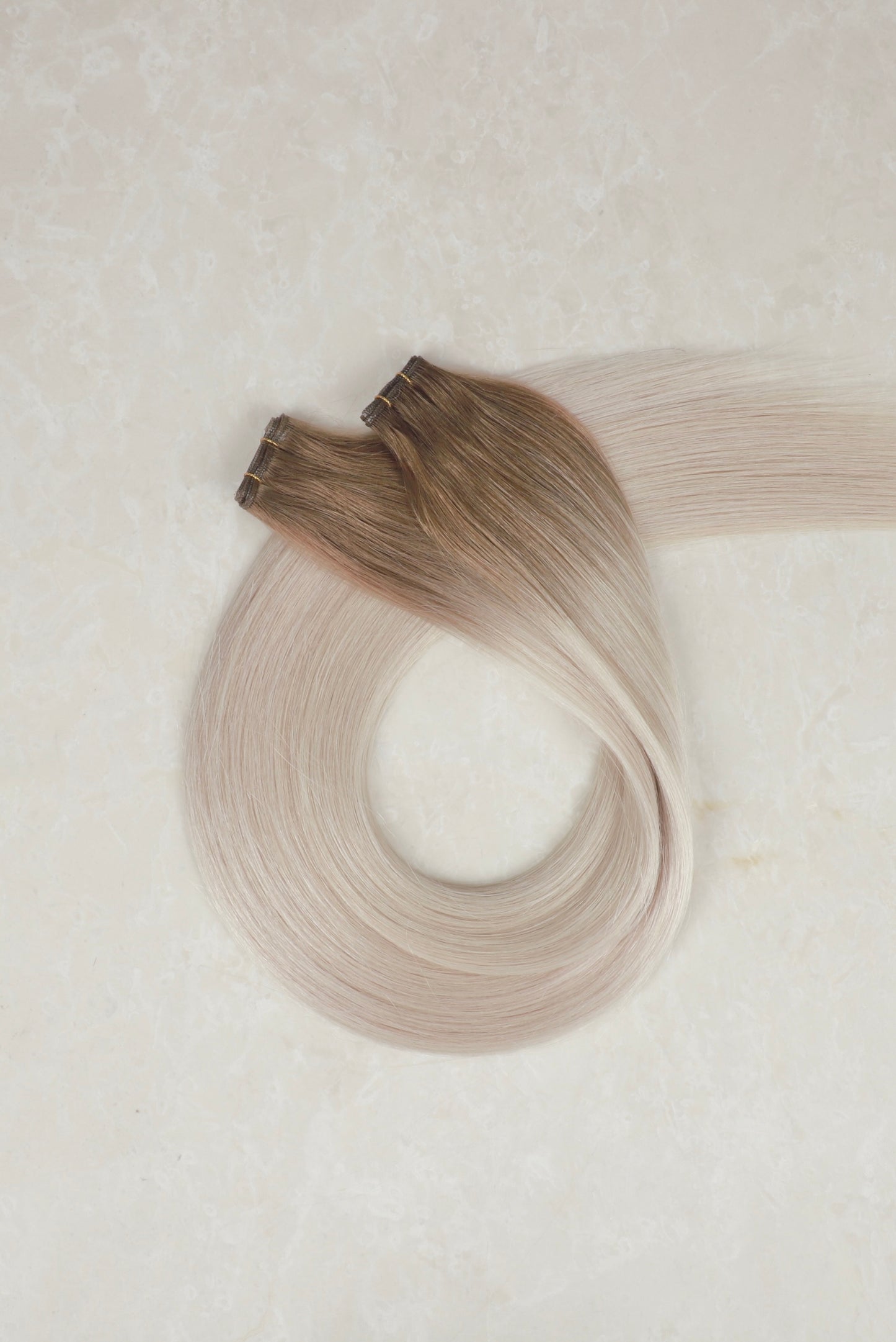 16" Genius Weft Human Hair Extensions. Rooted White Blonde #T18/1004