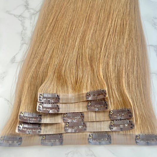 16" Clip In #12 Strawberry Blonde Human Hair Extensions - Olivia