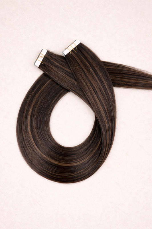 30" Invisible Tape Human Hair Extensions. Iced Espresso #P6/1003/4