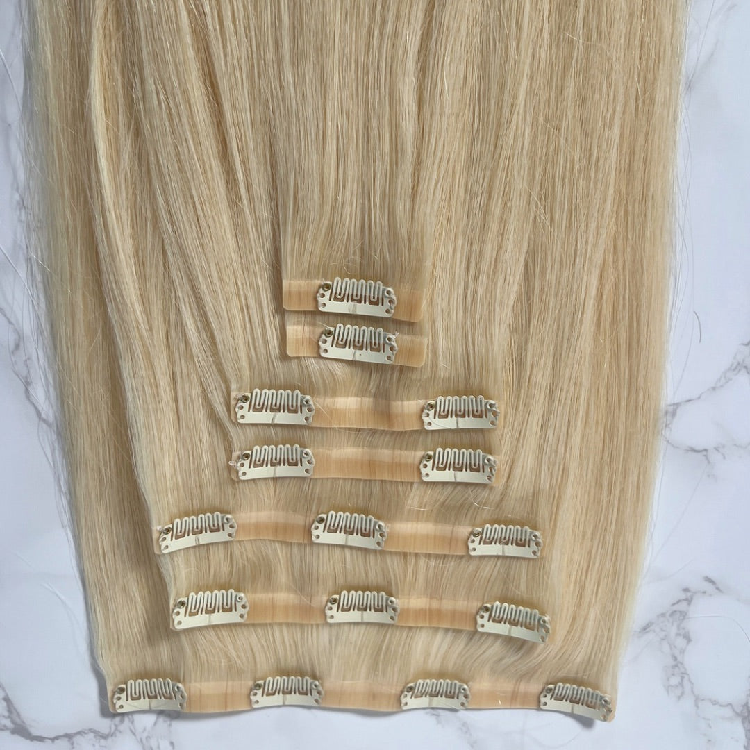 30" Clip In #12C Champagne Blonde Human Hair Extensions - Lucy