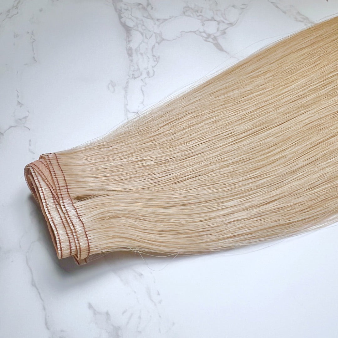 16" Flat Weft #12C Champagne Blonde Human Hair Extensions - Lucy